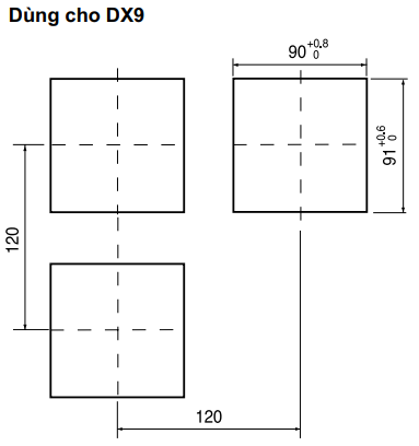 Bản vẽ kích thước lỗ khoét mặt tủ của DX9-KMWAR