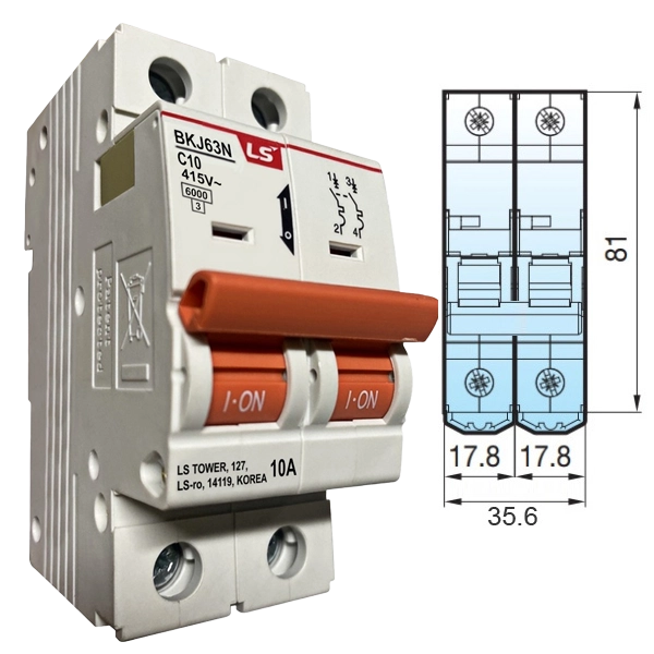 CB tép (MCB) LS BKJ63N 2P 10A, 6KA