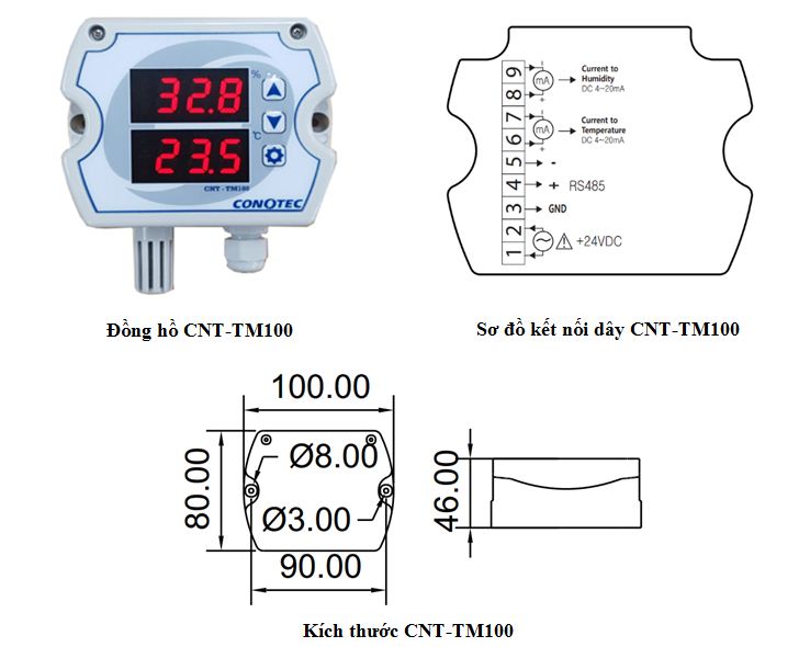 Chuyển đổi nhiệt đô, độ ẩm với bộ điều khiển nhiệt độ Conotec CNT-TM100
